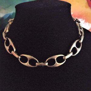 Vintage Paolo Gucci Signed Modernist Brushed Gilt Textured Mariner's Link